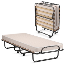 GYMAX Folding Bed Rollaway Metal Guest Bed Sleeper Made In Italy W/ Memory Foam Mattress