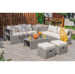 COSTWAY 8PCs Patio Rattan Furniture Set Storage Waterproof Cover Cushion