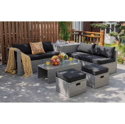 COSTWAY 8PCs Patio Rattan Furniture Set Storage Waterproof Cover Cushion
