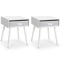 COSTWAY Set Of 2 Mid-Century Nightstand End Accent Bedside Table W/ Drawer Rustic