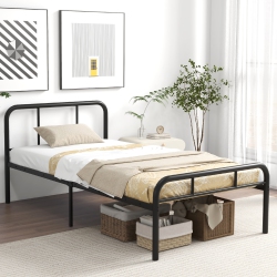 GYMAX Twin Bed Frame Metal Platform Bed Base W/ Headboard & Footboard Under Bed Storage