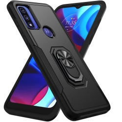CSMART Dual Layers Heavy Duty Magnetic Hard Kickstand Case With Ring Holder for Motorola Moto G Pure 2021 / G Power 2022 / G Play 2023 In Black