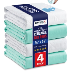 CANADIAN LINEN Reusable Bed Pads 24"x34", 3 Pack 5 Layers Waterproof Washable Absorbent 100% Cotton Breathable Incontinence Pad Quilted Mattress