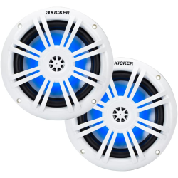 KICKER 49Km604Wl Km60 6.5-Inch (160Mm) Marine Coaxial Speakers With 1/2-Inch (13Mm) Tweeters, White, 4-Ohm With Led In Blue