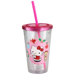 BIOWORLD Hello Kitty Christmas 16 OZ Cup With Straw