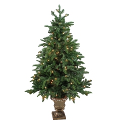 NORTHLIGHT 4.5' Pre-Lit Potted Sierra Norway Spruce Slim Artificial Christmas Tree - Clear Lights