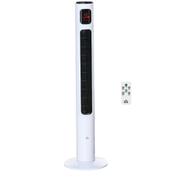 HOMCOM 46" Tower Fan for Bedroom, 70° Oscillating Bladeless Standing Fan With 3 Speeds, 3 Modes, 12H Timer, Led Display, Remote Controller In White