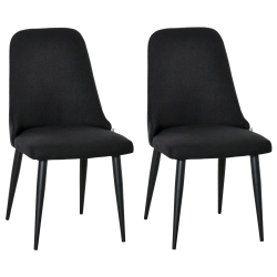 HOMCOM Modern Dining Chair Set Of 2, Fabric Upholstered Side Chairs, Accent Chairs for Kitchen, Living Room With Metal Legs In Black