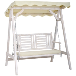 OUTSUNNY 2 Seater Patio Swing With Stand, Canopy And Cushion, Outdoor Swing Chair Wooden Swinging Bench