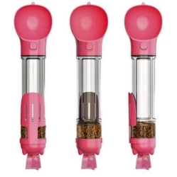 CC Topsave Multifunctional Pet Water Drinking Bottle Drink Cup Dish Bowl Dispenser for Outdoor Activities, 4In1 500Ml-Pink