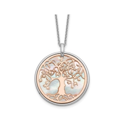 GEM AND HARMONY Rose Mother Of Pearl Planet Tree Of Life Pendant Necklace In Sterling In Silver