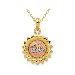 GEM AND HARMONY 14K Yellow And Pink Gold Love Flower Charm Pendant Necklace With Chain In White