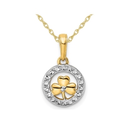 GEM AND HARMONY 14K And White Gold Celtic Clover Leaf Pendant Necklace With Chain In Yellow