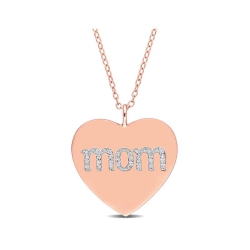 GEM AND HARMONY 1/10 Carat (Ctw) Diamond Heart Mom Pendant Necklace In Plated Sterling Silver With Chain In Yellow
