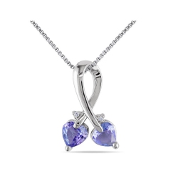 GEM AND HARMONY 4/5 Carat (Ctw) Tanzanite Double Heart Pendant Necklace In Sterling With Chain In Silver