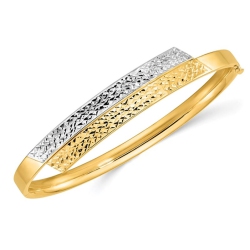 GEM AND HARMONY 14K And White Gold Diamond-Cut Overlap Bangle Bracelet In Yellow