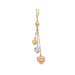 GEM AND HARMONY 14K Rose, White Gold Triple Heart Lariat Necklace In Yellow