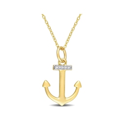 GEM AND HARMONY Anchor Charm Pendant Necklace In Plated Silver With Diamond Accent In Yellow