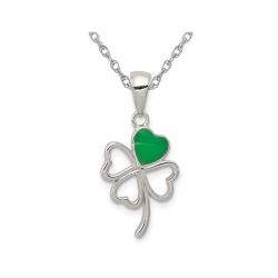 GEM AND HARMONY Sterling Four Leaf Clover Heart Charm Pendant Necklace With Chain In Silver