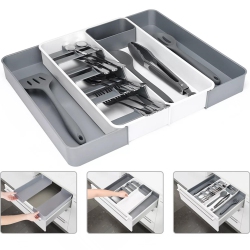 LIVINGBASICS Expandable & Adjustable Kitchen Plastic Utensil Tray Drawer Organizer for House Storage - ®