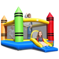 COSTWAY Inflatable Bounce House Kids Jumping Castle W/ Slide&ocean Balls Blower Excluded