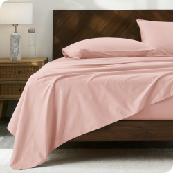 BARE HOME 100% Organic Cotton Sheet Set - Crisp Percale Weave - Lightweight & Breathable (Dusty Pink, Split King)