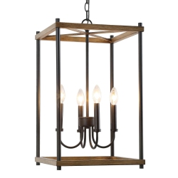 LNC Rustic 4-Light Geometric Wooden Chandelier