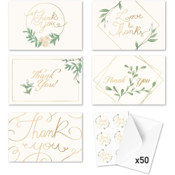 RILEYS & CO. Rileys & Co Thank You Wedding Cards Foil, Classic 50 Wedding Cards, \w Stickers & Envelopes | Bulk Thank You Notes Blank On The Inside