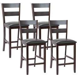 COSTWAY 4-Pieces Bar Stools Counter Height Chairs W/ Pu Leather Seat Espresso
