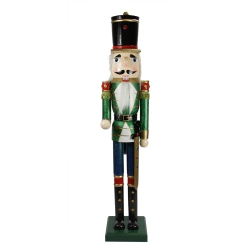 NUTCRACKER FACTORY 36" Decorative And Blue Glittered Wooden Christmas Nutcracker Soldier With Sword In Green