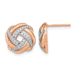 GEM AND HARMONY 1/4 Carat (Ctw) Diamond Love Knot Earrings In 14K Rose Gold In Pink