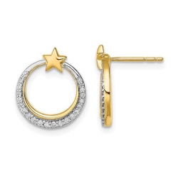 GEM AND HARMONY 1/8 Carat (Ctw) Diamond Moon And Stars Earrings In 14K Gold In Yellow