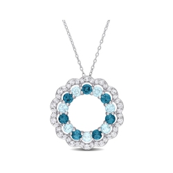 GEM AND HARMONY 6.00 Carat (Ctw) London Topaz And White Topaz Circle Pendant Necklace In Sterling Silver With Chain In Sky Blue