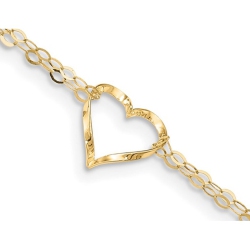 GEM AND HARMONY 14K Gold Adjustable Double Strand Heart Anklet (9 Inches) In Yellow