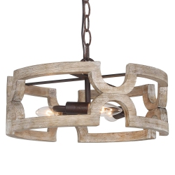 LNC Rustic 3-Light Wood Chandelier With Rusted Iron