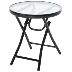 OUTSUNNY Φ18" Round Patio Table, Folding Coffee Table With Tempered Glass Tabletop, Portable Bistro Table for Patio, Balcony, Backyard, Poolside