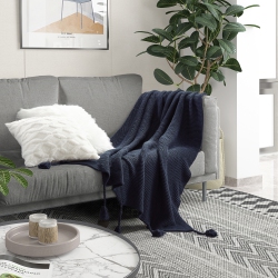 COZY TYME Rebeca Acrylic Knit Throw Wool-Like 50"x60" In Navy