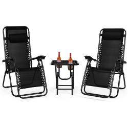 SLICKBLUE 3 Pieces Folding Portable Zero Gravity Reclining Lounge Chairs Table Set