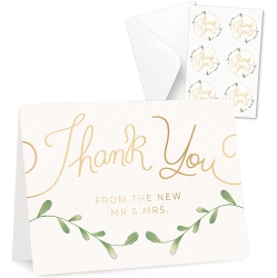 RILEYS & CO. Rileys & Co Thank You Wedding Cards \w Envelopes & Stickers, 100 Bulk Pack Foil, Mr And Mrs Thank You Notes Bulk Cards, | Thank You From