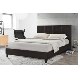 QUEENSONS Espresso Up Town Pu Upholstered Queen Size Platform Bed (No Box Spring Required)