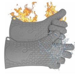 Premium Waterproof Heat Resistant BBQ Oven Gloves W/ Extra Long Cuffs 2 PCs in Grey