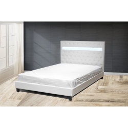 QUEENSONS Faux Leather Button Tufted Color Changing Led King Size Platform Bed (No Box Spring Required) In White