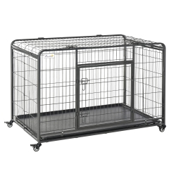 PAWHUT Folding Heavy Duty Dog Crate Heavy Duty Cage for Extra Large Sized Dogs With Double Doors, Lockable Wheels Tray, 49" X 30" X 32