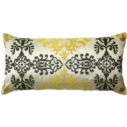 PILLOW DECOR Sumatra Medallion Embroidered Silk Decorative Throw Pillow, 12"x24" (Polyfill Insert Included)