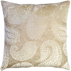 PILLOW DECOR Rochelle Vanilla Paisley Velvet Pillow, 20"x20" (Polyfill Insert Included)