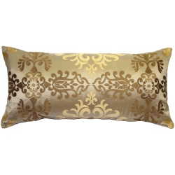 PILLOW DECOR Sumatra Wreath Embroidered Silk Decorative Throw Pillow, 12"x24" (Polyfill Insert Included) In Gold