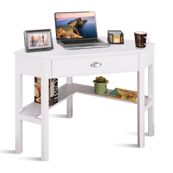 SLICKBLUE Corner Wooden PC Laptop Computer Desk-White