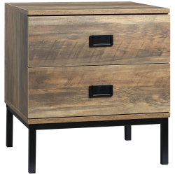 HOMCOM Nightstand With Storage, Retro Bedside Table, Side Table With 2 Drawers, Steel Frame for Bedroom, Coffee