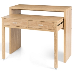 SLICKBLUE Extendable Computer Desk With Pull Out Secondary Desk-Natural