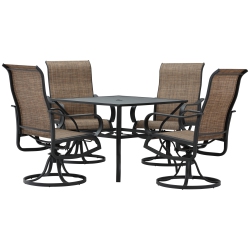 OUTSUNNY 5-Piece Outdoor Patio Dining Set, 4 Swivel Rocker Chairs And 37" X 37" Dining Table Furniture Set \w Umbrella Hole for Garden, Lawn And